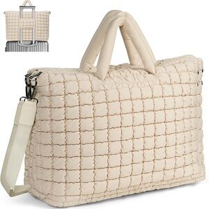 Elegant Cream Quilted Tote Travel Bag